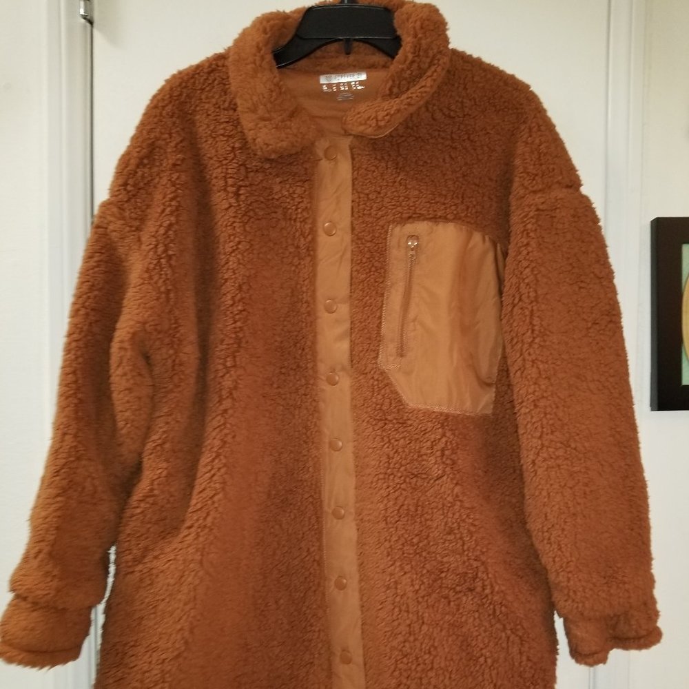forever 21 shearling jacket with zip chest pocket snap front